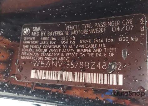 2008 BMW 528Xi from USA, damaged, VIN WBANV13578BZ48512